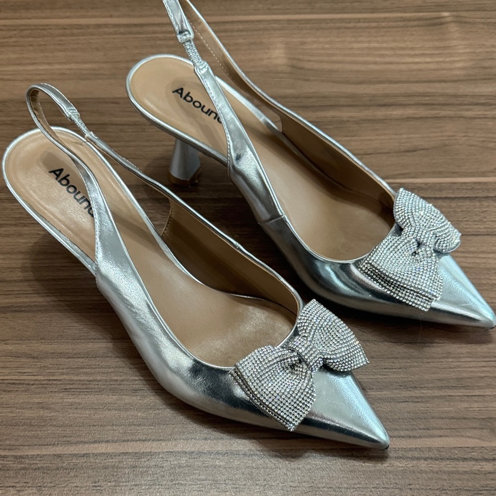 Abound Metallic Silver Heels with Bow Accent